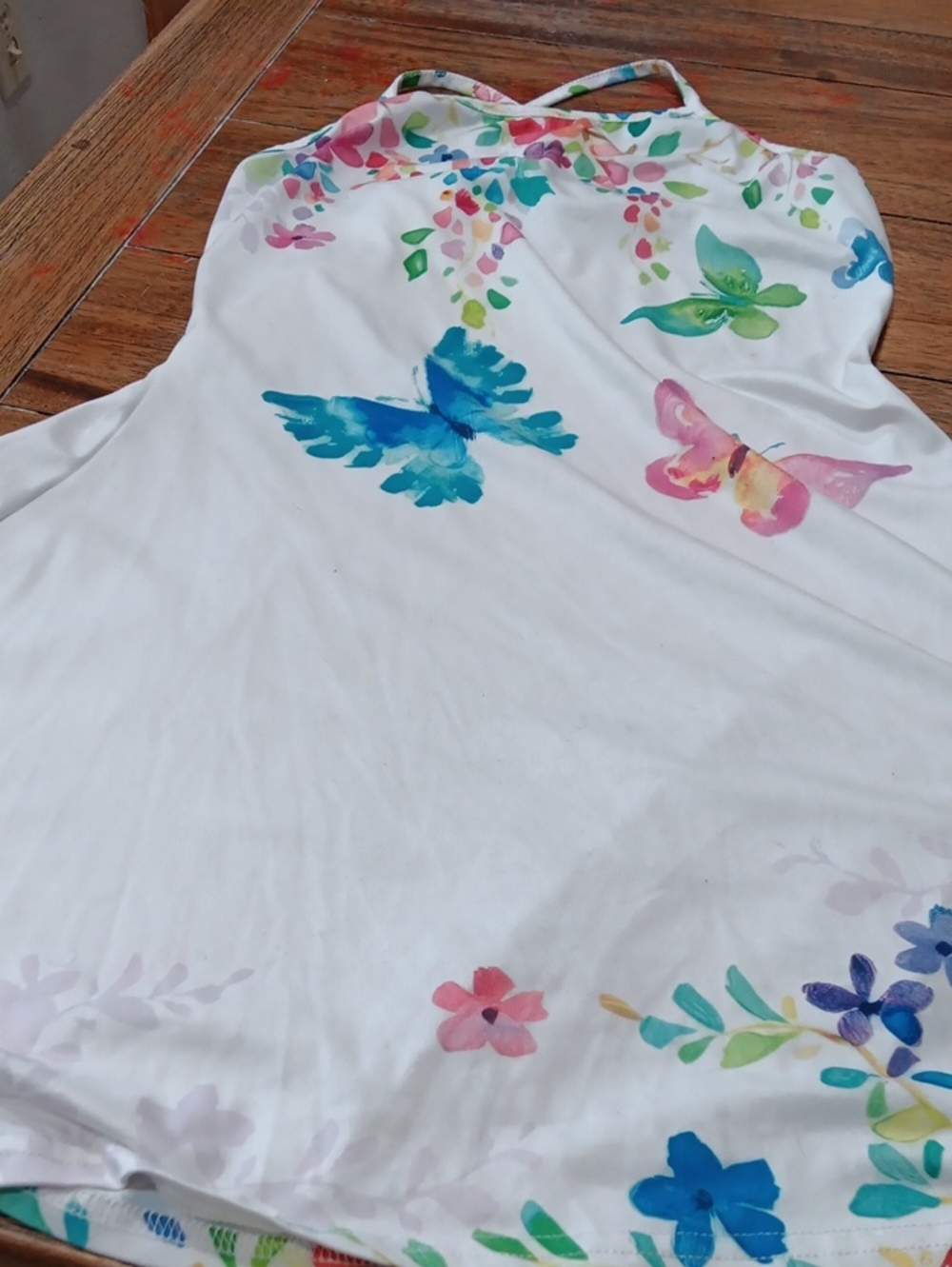 Girls White Butterfly Floral Halter Dress